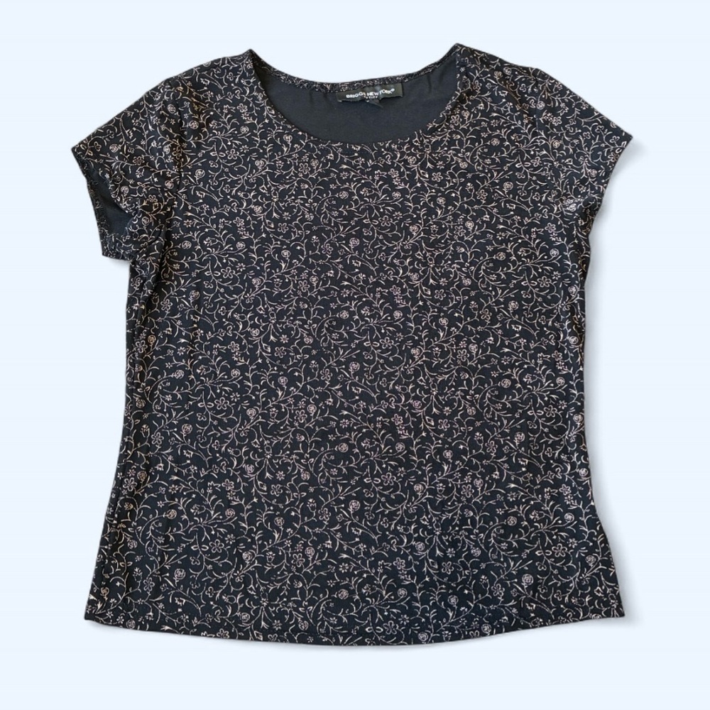 Vintage 90s Floral pattern baby sleeve top Stretch Whimsigoth fairycore romantic